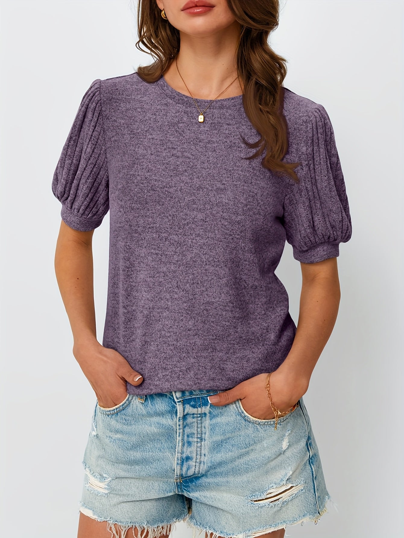 Women's Casual Short Sleeve T-Shirt - Soft Lavender Round Neck Top, Machine Washable All-Season Comfort, Versatile for Casual Attire