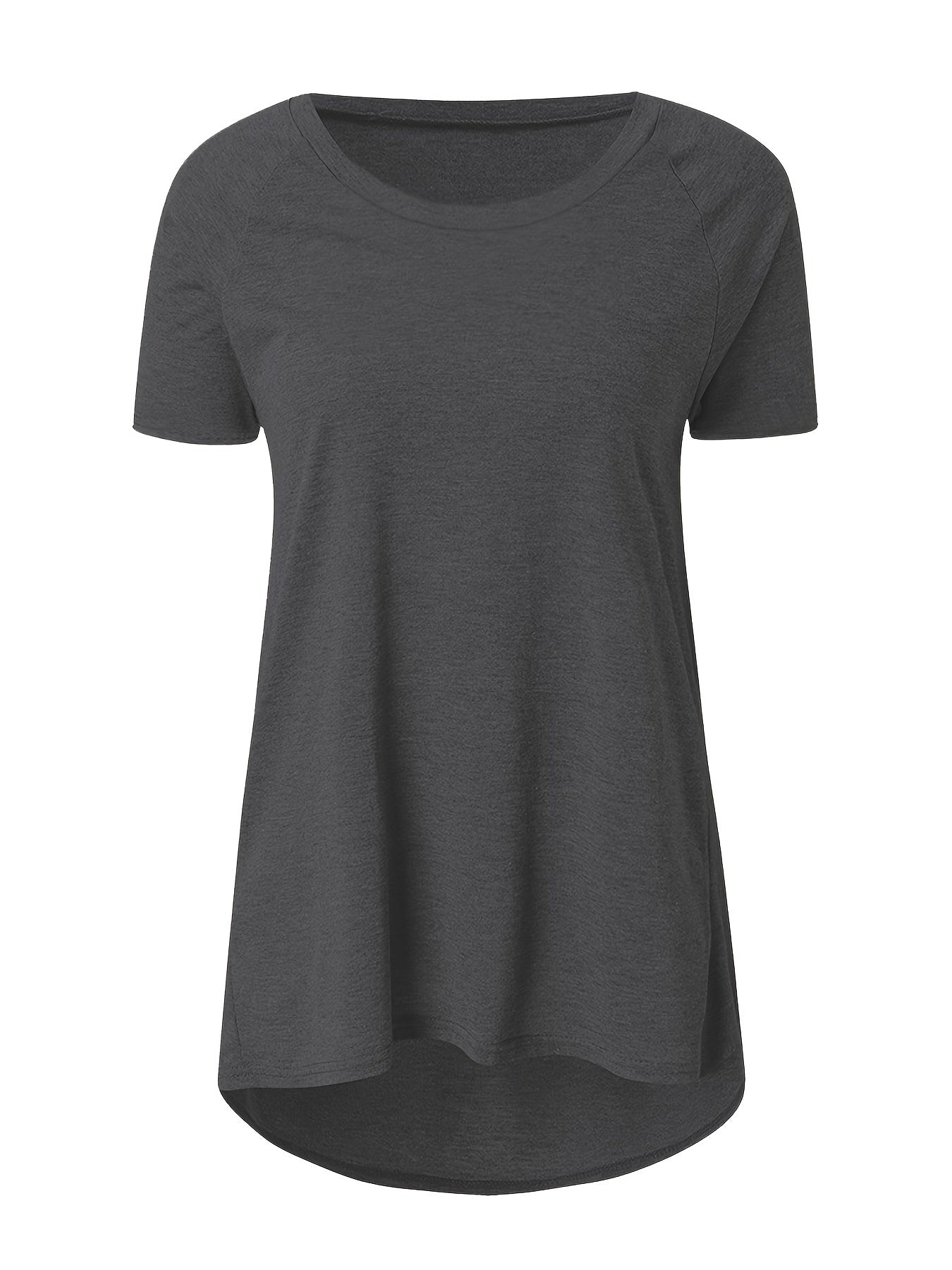 Womens Solid Longline T-Shirt - Soft Crew Neck, Short Sleeve Tops - Casual Everyday Wear, Comfortable & Durable, Trendy Style - For Fashionable Women