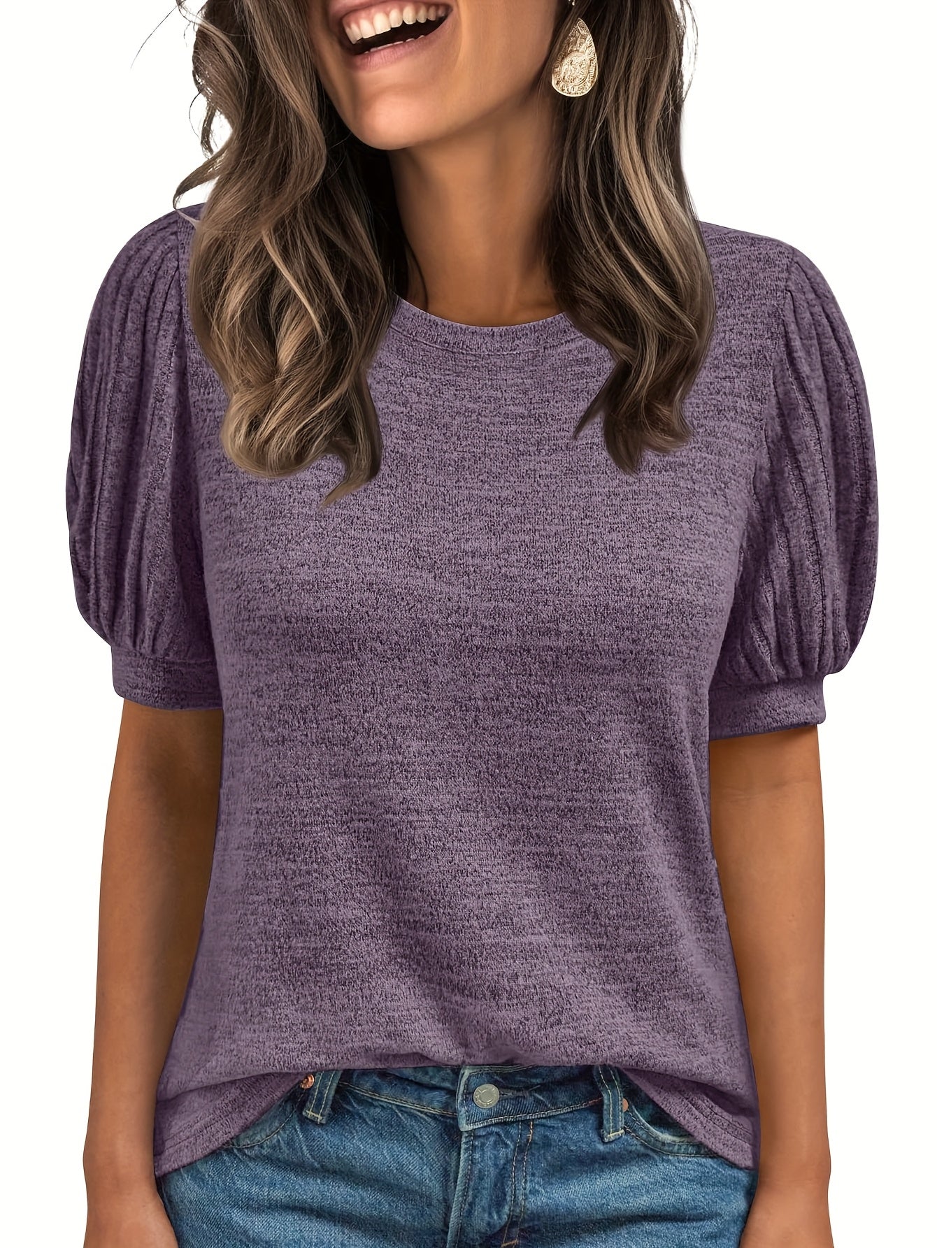 Women's Casual Short Sleeve T-Shirt - Soft Lavender Round Neck Top, Machine Washable All-Season Comfort, Versatile for Casual Attire