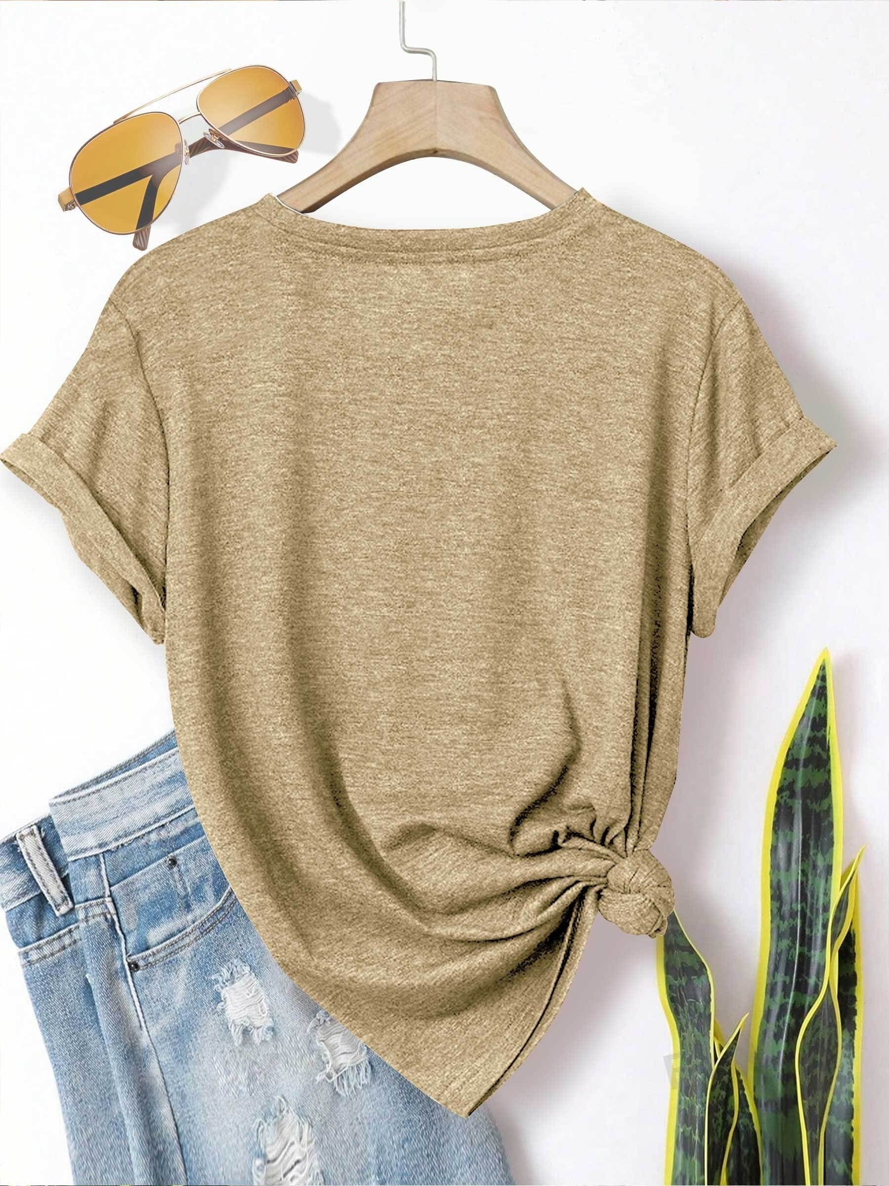 5pcs Set of Sisters Simple and Clear Line Cute Animal Plant Flower Pattern Printed Elegant Women'S Spring, Summer and Autumn Round Neck Short Sleeve T-shirt Multi-color Optional S-XXL