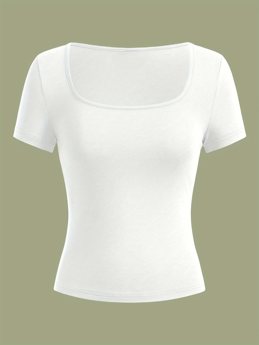 3pcs Women's Casual Square Neck Short Sleeve T-Shirts - High Elasticity Solid Color Tops, Machine Washable & Versatile for Casual Attire, All-Season Comfort