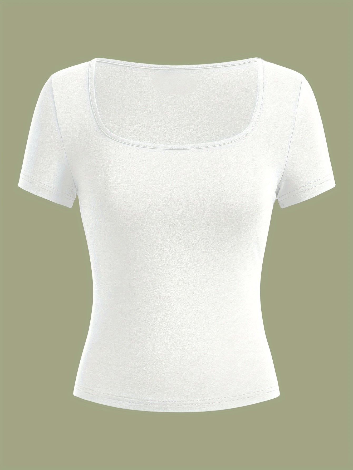 3pcs Women's Casual Square Neck Short Sleeve T-Shirts - High Elasticity Solid Color Tops, Machine Washable & Versatile for Casual Attire, All-Season Comfort