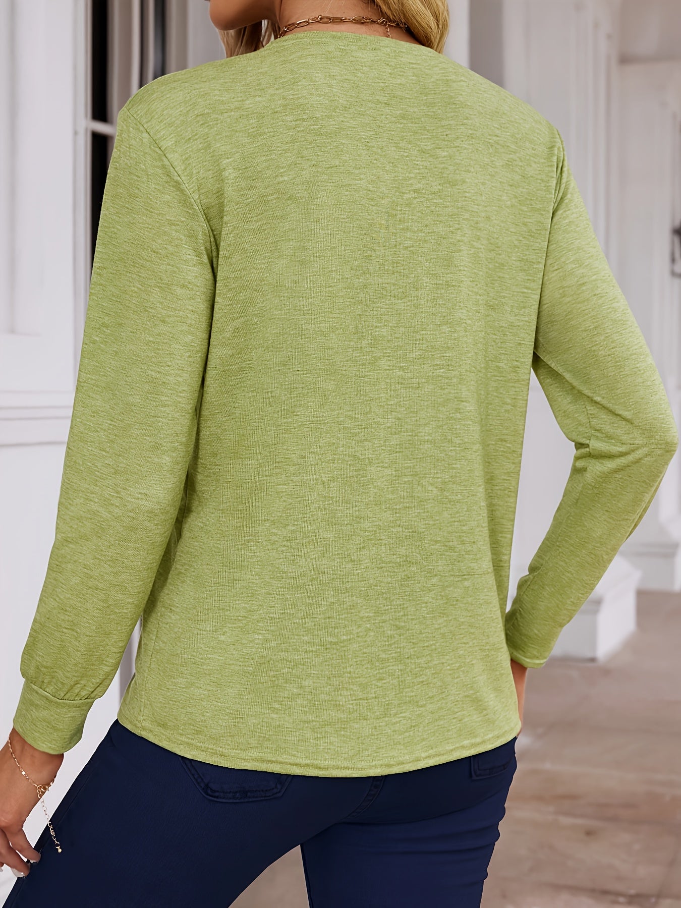 Solid Color Crew Neck T-Shirt, Casual Long Sleeve T-Shirt For Spring & Fall, Women's Clothing
