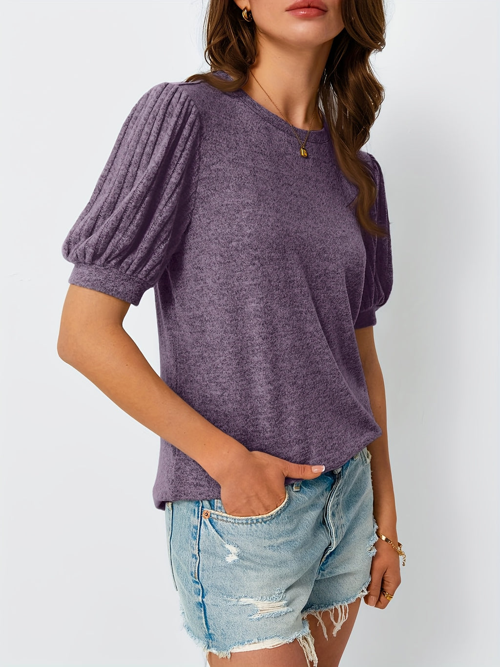 Women's Casual Short Sleeve T-Shirt - Soft Lavender Round Neck Top, Machine Washable All-Season Comfort, Versatile for Casual Attire