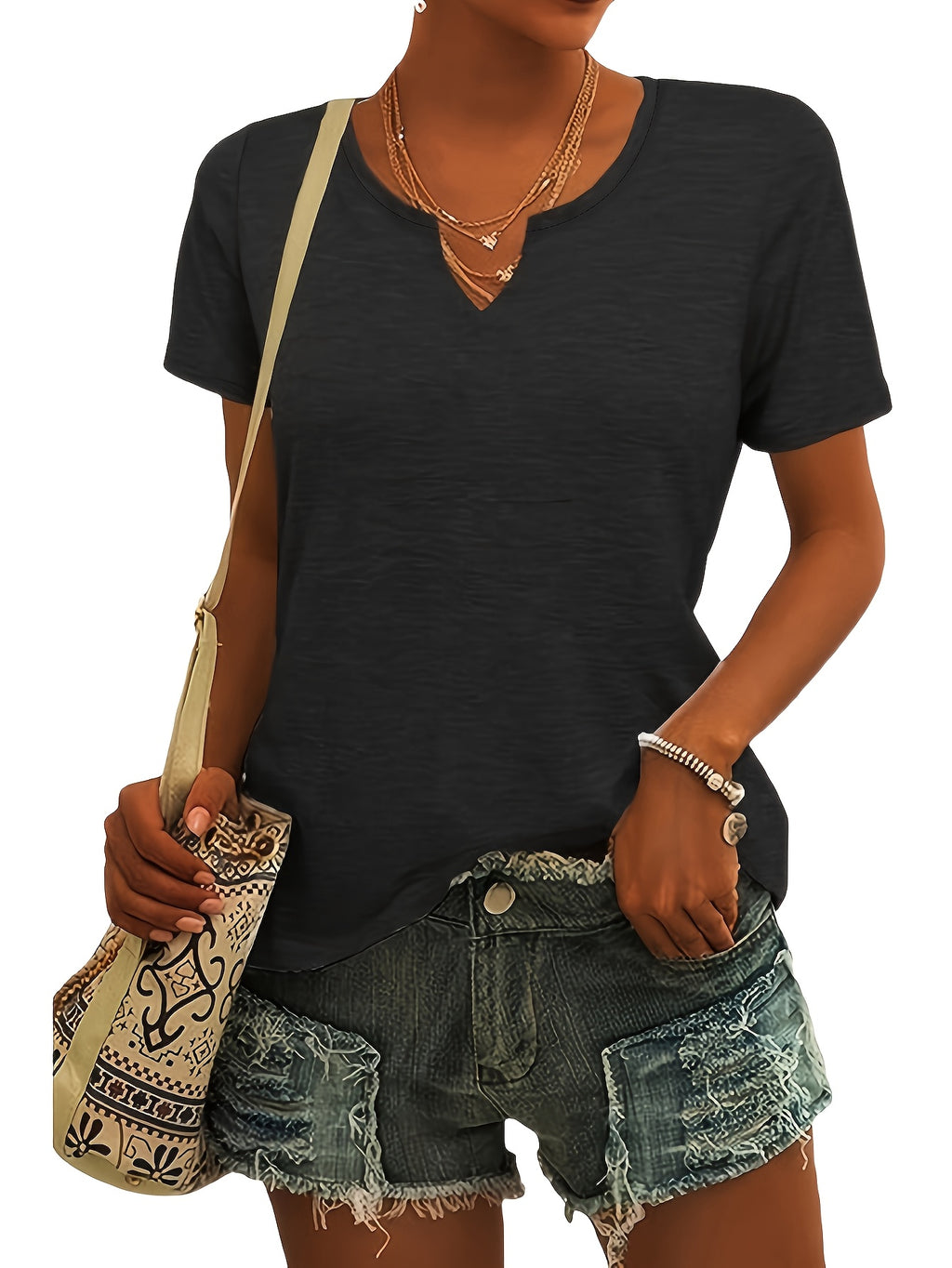 Three-piece Women'S European And American Fashion Top, Spring And Summer Fashion Clothing, Casual V-neck Short-sleeved T-shirt