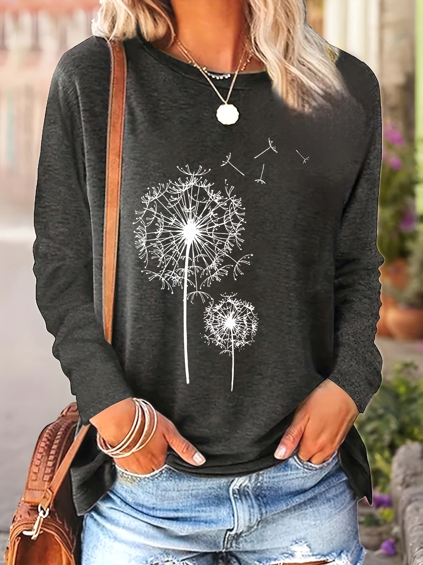 [New Arrival Printed T-Shirt] 2023 New Arrival Printed Round Neck Loose Long Sleeve T-Shirt | Spring-Autumn Fashion, Geometric Print, Relaxed Fit, Breathable & Comfortable Fabric, Machine Washable, Perfect for Daily Wear, Home Use, Basic Top, Everyday