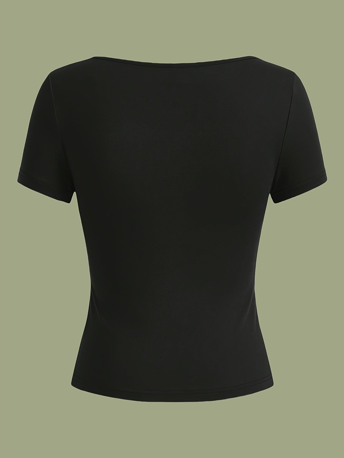 3pcs Women's Casual Square Neck Short Sleeve T-Shirts - High Elasticity Solid Color Tops, Machine Washable & Versatile for Casual Attire, All-Season Comfort