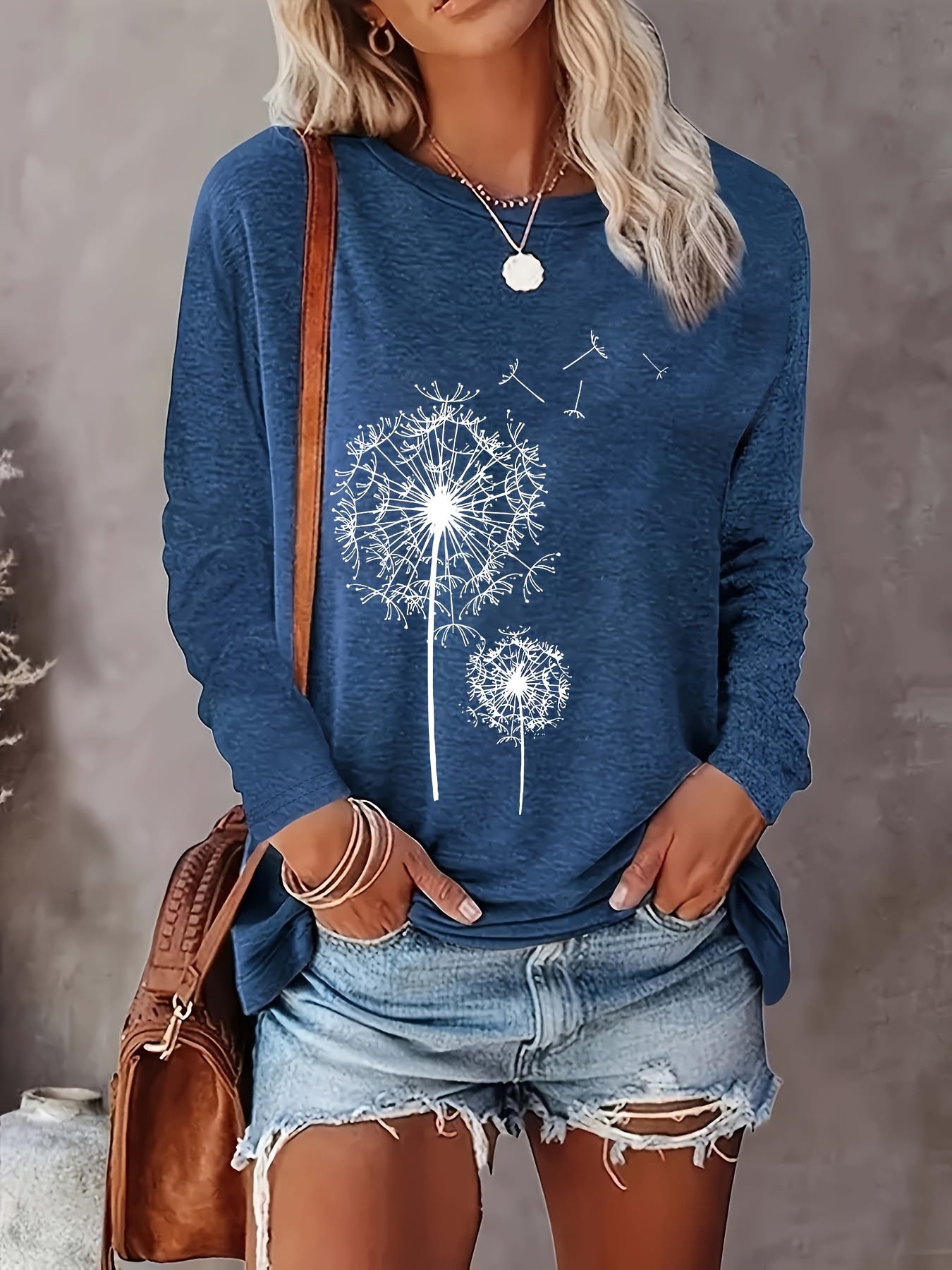 [New Arrival Printed T-Shirt] 2023 New Arrival Printed Round Neck Loose Long Sleeve T-Shirt | Spring-Autumn Fashion, Geometric Print, Relaxed Fit, Breathable & Comfortable Fabric, Machine Washable, Perfect for Daily Wear, Home Use, Basic Top, Everyday