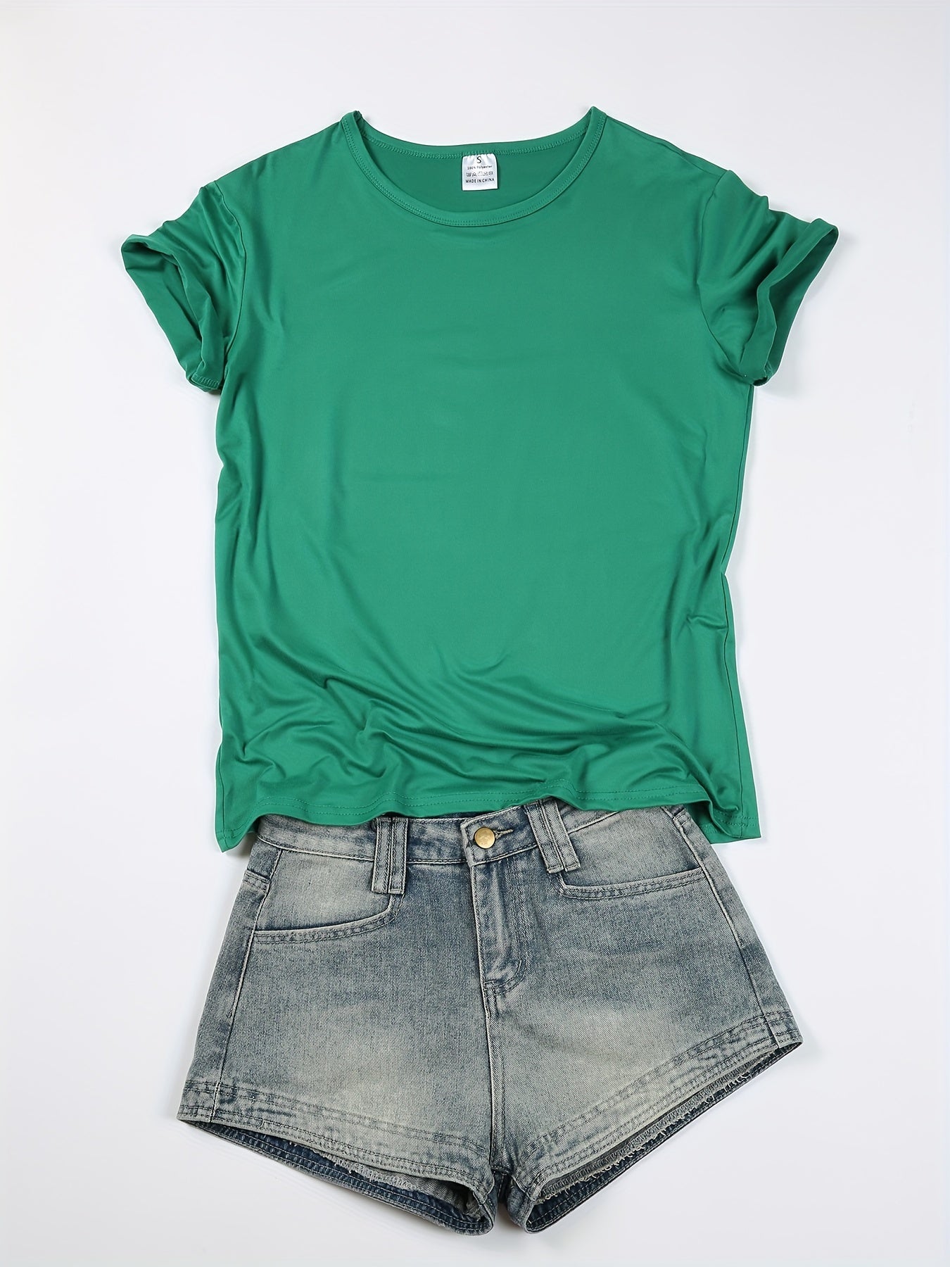 [Versatile T-Shirt] Women's Solid Color Short Sleeve T-Shirt | Casual Round Neck Regular Fit Machine Washable Spring Summer Essential Versatile Top, Plain T Shirts for Ladies