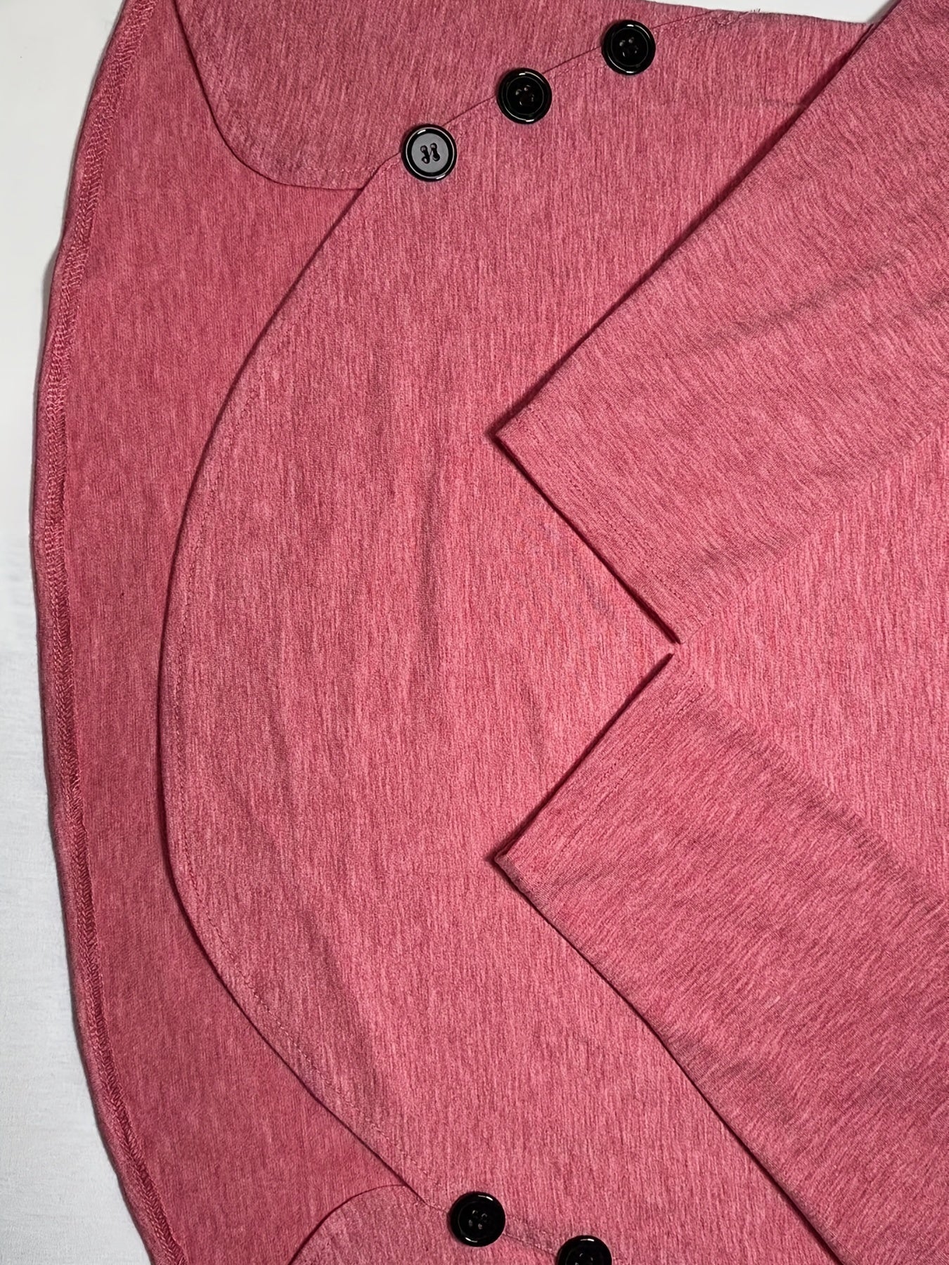 Women'S Casual Long Sleeve T-Shirt with Asymmetrical Hem & Button Details - Soft Pink Round Neck Loose Fit Top, Machine Washable Spring Transitional Weather Tee for Casual Attire & Loungewear, Ladies T Shirts, Relaxed Fit Top, Stylish Button Detail,