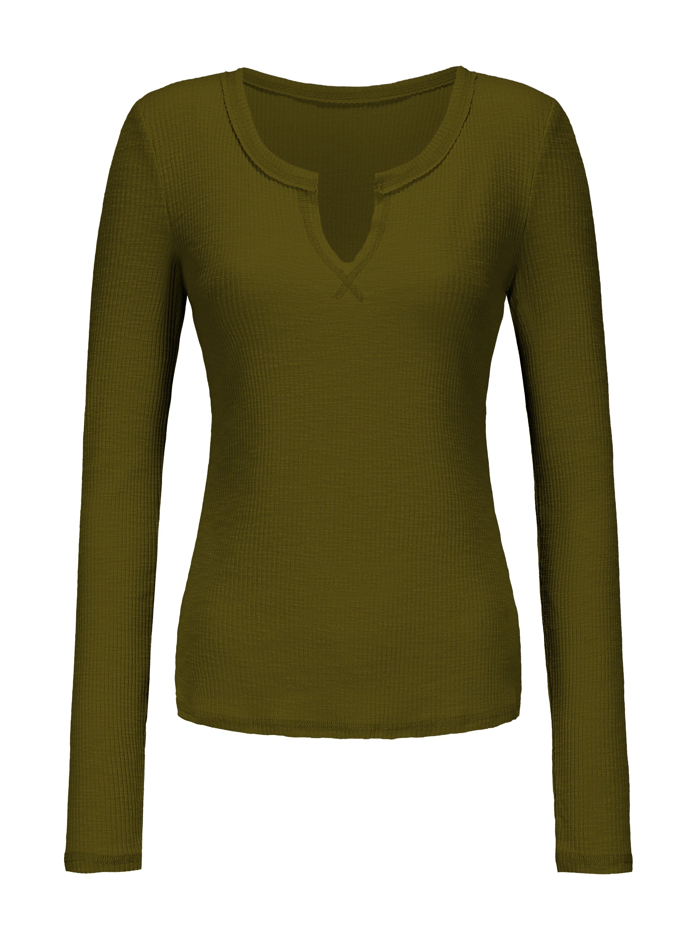 Casual Long Sleeve Solid Notch Neck T-Shirt - Women's Clothing For Spring & Fall