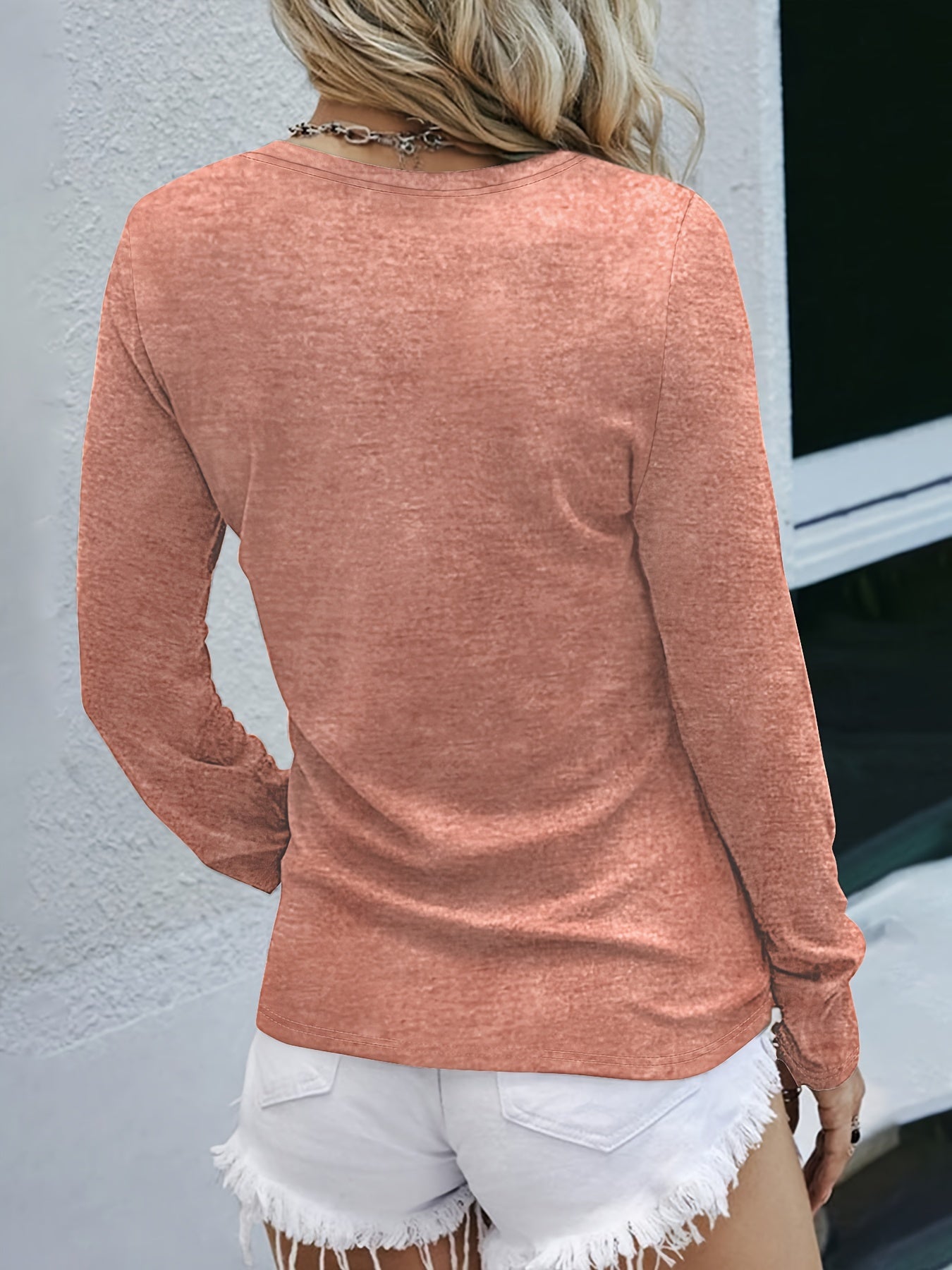 [Geometric T-Shirt] Geometric-Pattern Women's Casual Crew Neck Long Sleeve T-Shirt | Ruched Bust, 35% Rayon 35% Polyester 30% Spandex, 180g/m² Knit Fabric, All Seasons, Fashion Fall Apparel