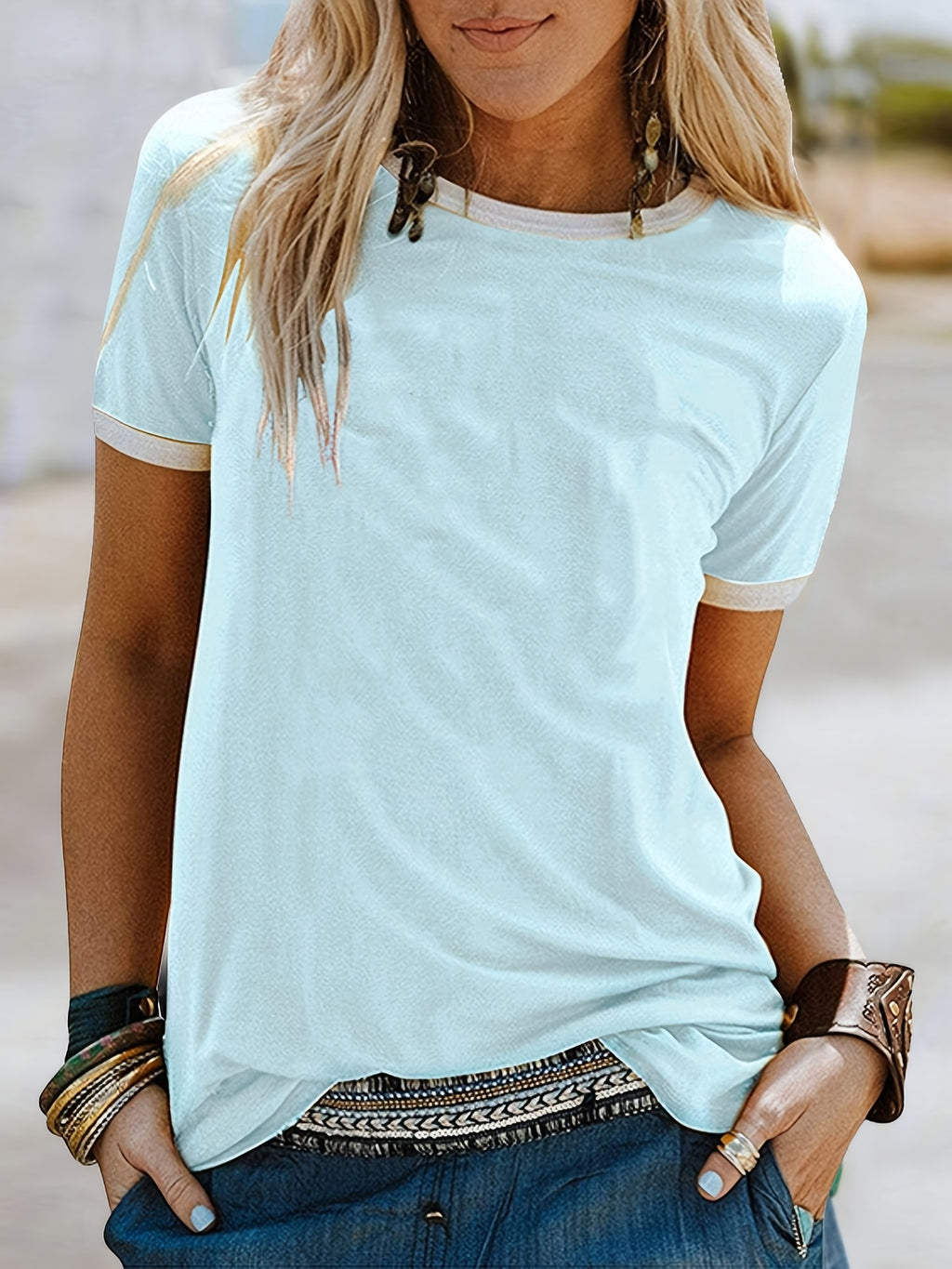 [Women's Casual Summer T-Shirts] Loose Crew Neck T-shirt, Casual Simple Short Sleeve Summer T-Shirts Tops, Women's Clothing
