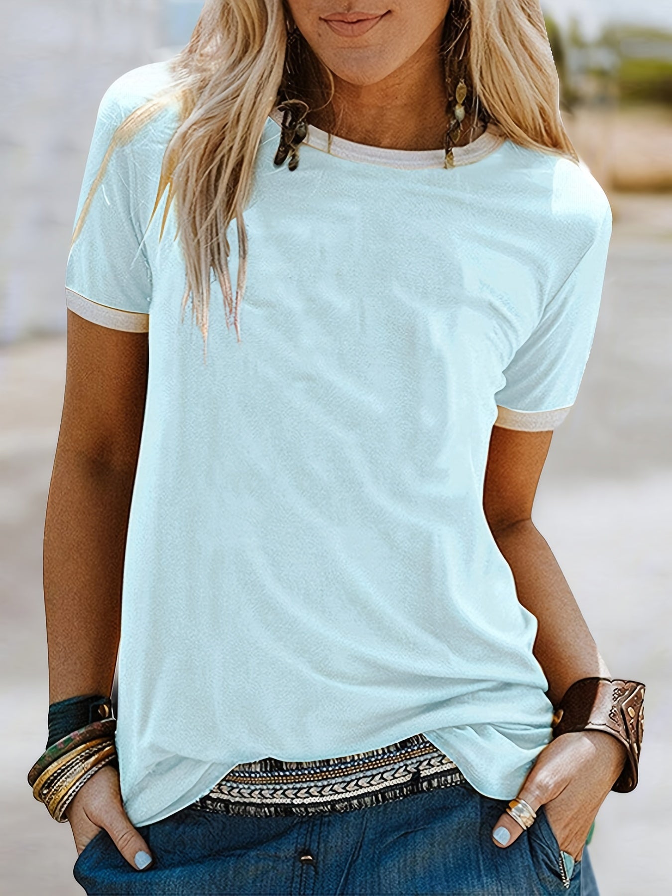 [Women's Casual Summer T-Shirts] Loose Crew Neck T-shirt, Casual Simple Short Sleeve Summer T-Shirts Tops, Women's Clothing
