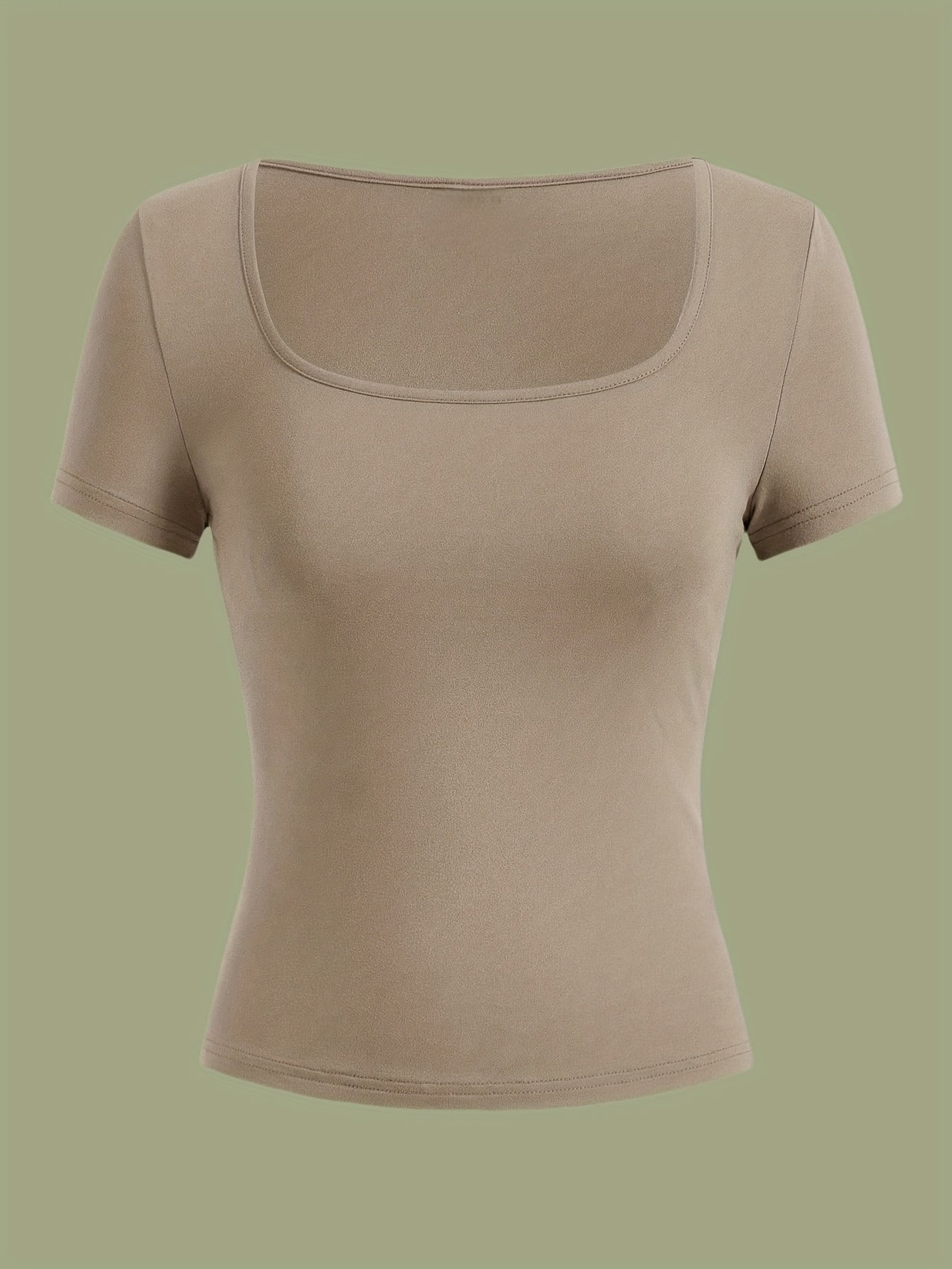3pcs Women's Casual Square Neck Short Sleeve T-Shirts - High Elasticity Solid Color Tops, Machine Washable & Versatile for Casual Attire, All-Season Comfort