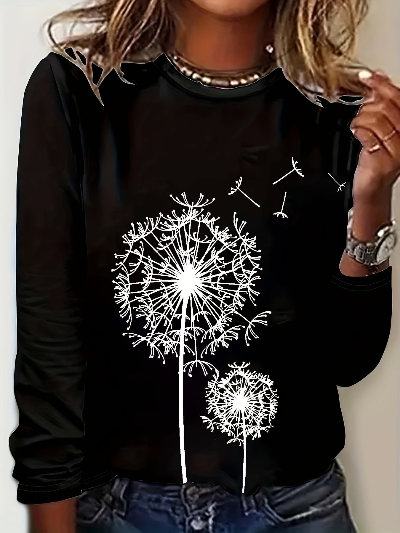 [New Arrival Printed T-Shirt] 2023 New Arrival Printed Round Neck Loose Long Sleeve T-Shirt | Spring-Autumn Fashion, Geometric Print, Relaxed Fit, Breathable & Comfortable Fabric, Machine Washable, Perfect for Daily Wear, Home Use, Basic Top, Everyday
