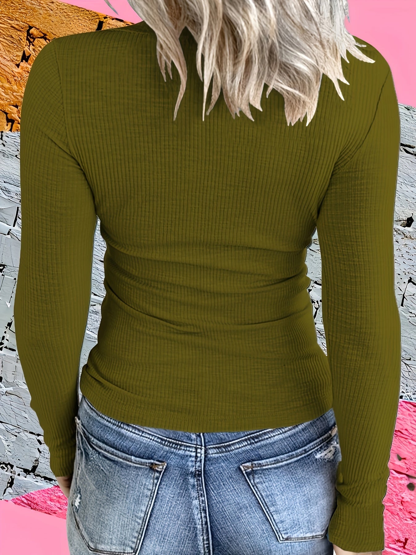 Casual Long Sleeve Solid Notch Neck T-Shirt - Women's Clothing For Spring & Fall