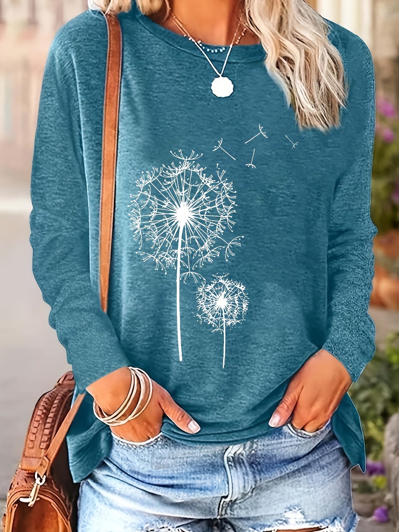 [New Arrival Printed T-Shirt] 2023 New Arrival Printed Round Neck Loose Long Sleeve T-Shirt | Spring-Autumn Fashion, Geometric Print, Relaxed Fit, Breathable & Comfortable Fabric, Machine Washable, Perfect for Daily Wear, Home Use, Basic Top, Everyday