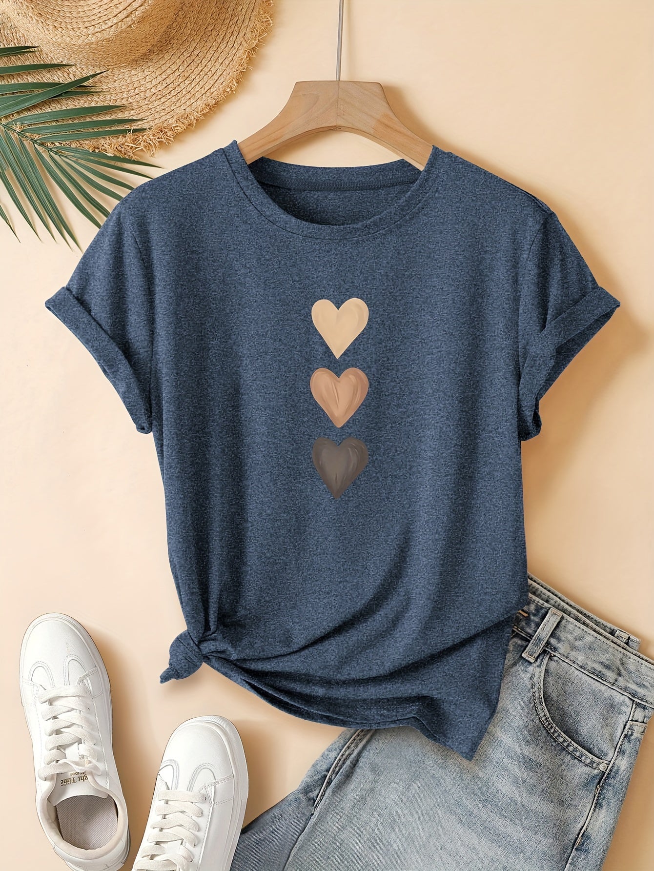 Graphic Print Casual T-Shirt, Round Neck Short Sleeves Comfy Sports Tee, Women's Versatile Tops